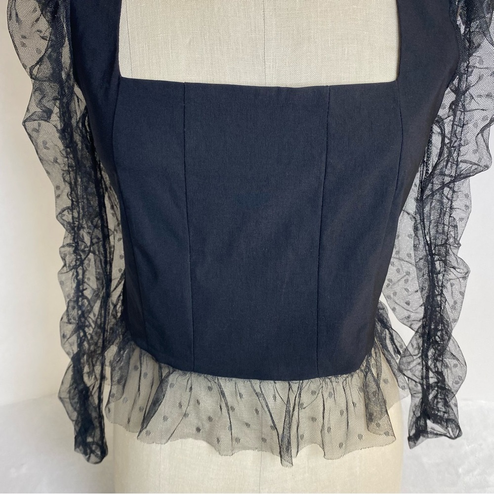 Topshop Dotted Mesh Black Top Size 12 - Picture 4 of 10
